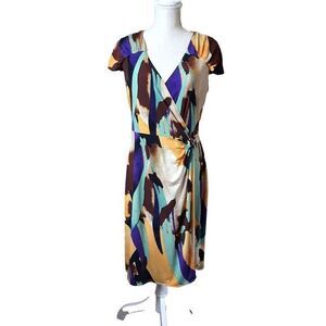 ALFANI Women's Multicolored Wrap Dress‎ Cap Sleeve V-Neck Size L